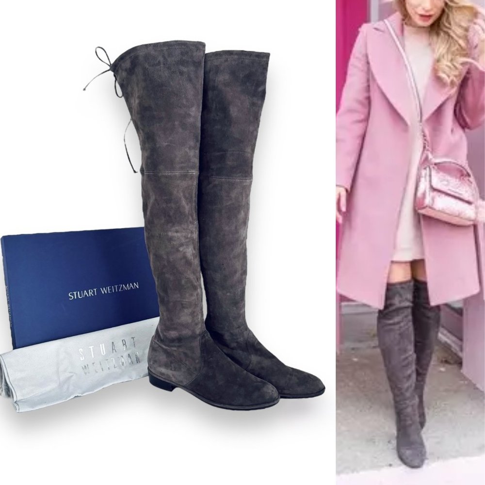 NWT Stuart Weitzman Lowland Suede Over the Knee, Grey, Size 10 NIB MSRP $950
